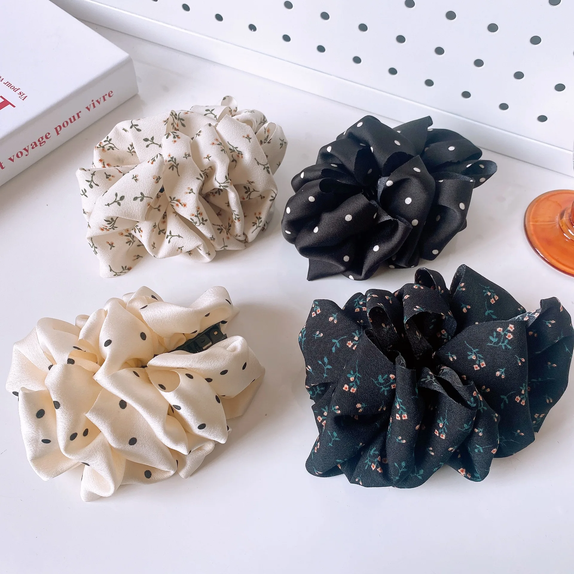 

New Banana Clip French Retro Satin Hair Clip Women's Pleated Cloud Bubble Polka Dot Floral Banana Clip