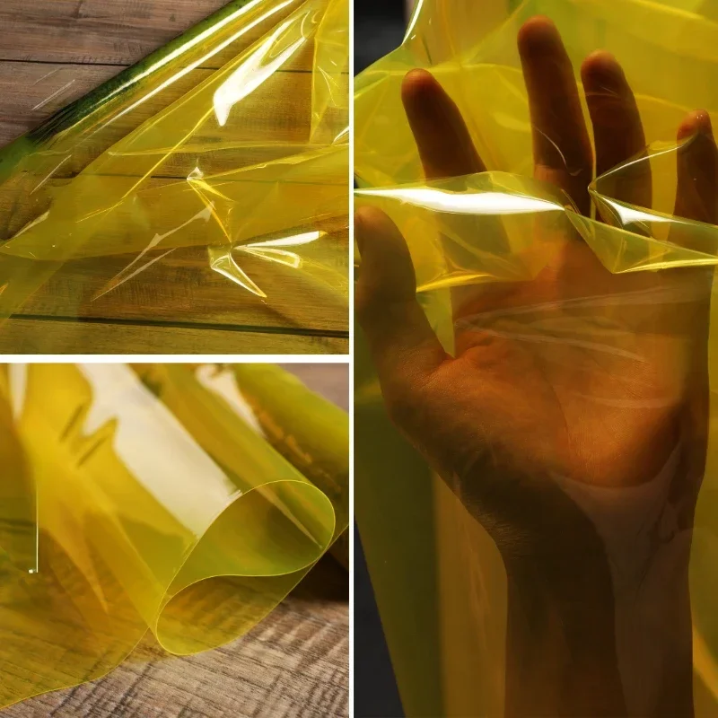 TPU Fabric Yellow Transparent Waterproof Raincoat Film Bag Clothing Wholesale Cloth Apparel for Diy Sewing Material