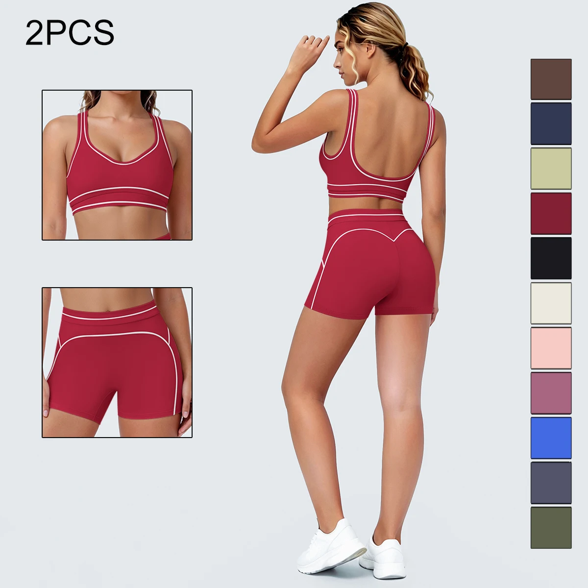 Summer Hot Sale Color Blocking Woman Yoga Set Shock-absorbing Running Yoga Underwear with Chest Pad Fashion Stripe Yoga Shorts