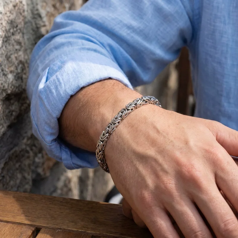 Fongten Men's Punk Stainless Steel Bracelet Dominant Classic Byzantine Bracelet Fashion Jewelry For Boyfriends Versatile Gifts