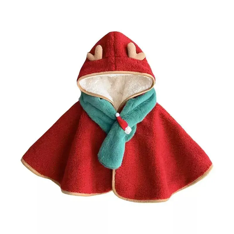 

Детская зимняя рождественская накидка, ветрозащитная теплая утолщенная бархатная накидка, новогодняя прогулка, ветрозащитная красная шаль, новогодний наряд