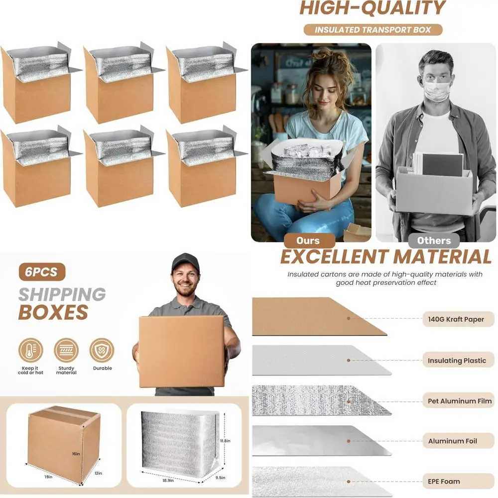 Insulated Shipping Boxes with Aluminum Foil Lining for Cold Packs, Reusable Thermal Protection for Frozen Items