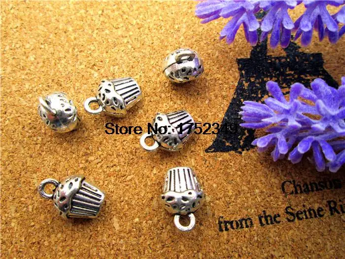 60pcs--  Antique Tibetan Silver 3D Cupcake Charms Pendants DIY Supplies 13x10x8mm