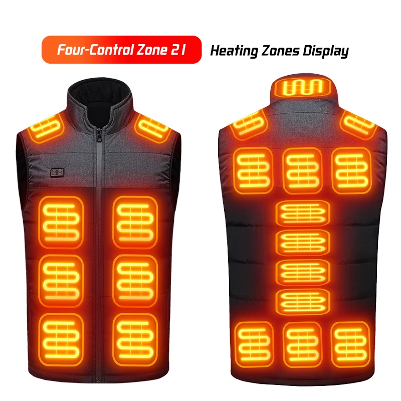 Intelligente beheizte Weste mit 21 Heizzonen, die den gesamten Körper wärmt, USB-Heizung, Winter-Thermo-Weste zum Skifahren, Camping, Winter, ärmellose Jacke, Weste. – Detail 8