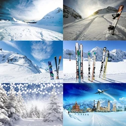 Ski Resort Scene Theme Photography Background Winter Blue Sky White Cloud Forest Natural Landscape Props Gift Banner Poster