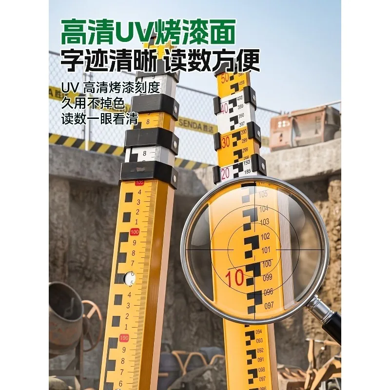 5M Aluminum Telescopic Leveling Staff, Graduated Height Rod for Level Instrument & Tree Height Measurement