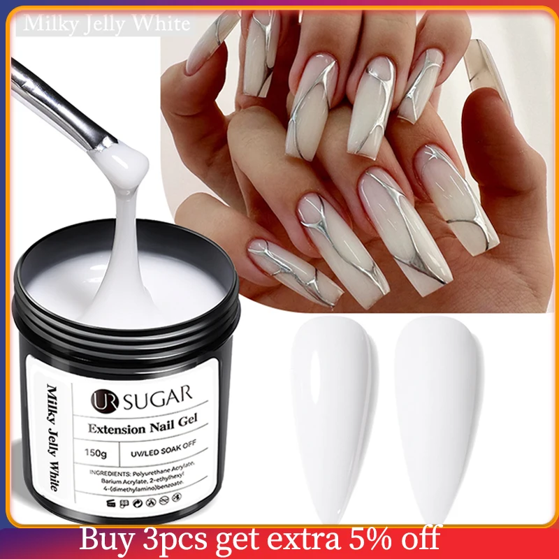 UR SUGAR 150g Extension Gel Nail Polish Jelly Nude Milky White Fast Building Prolong UV Hard Gel Self Leveling Construction Gel