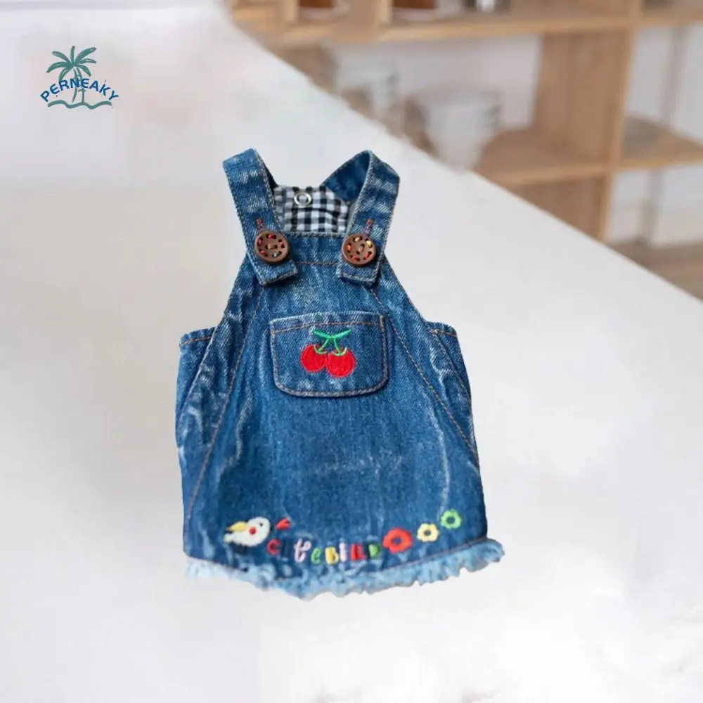

Cartoon Cute Pet Cherry Jeans Skirt With Pattern Washable Dog Denim Dress Reusable Pet Clothing Pet Accessories