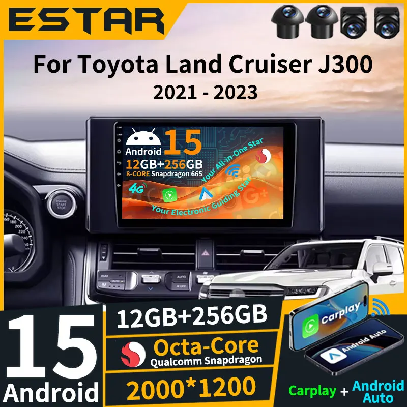 Wireless Carplay Android 15 For Toyota Land Cruiser J300 300 2021 - 2023 Car Radio RDS 4G LTE Octa Core 360 Camera Head Unit DSP