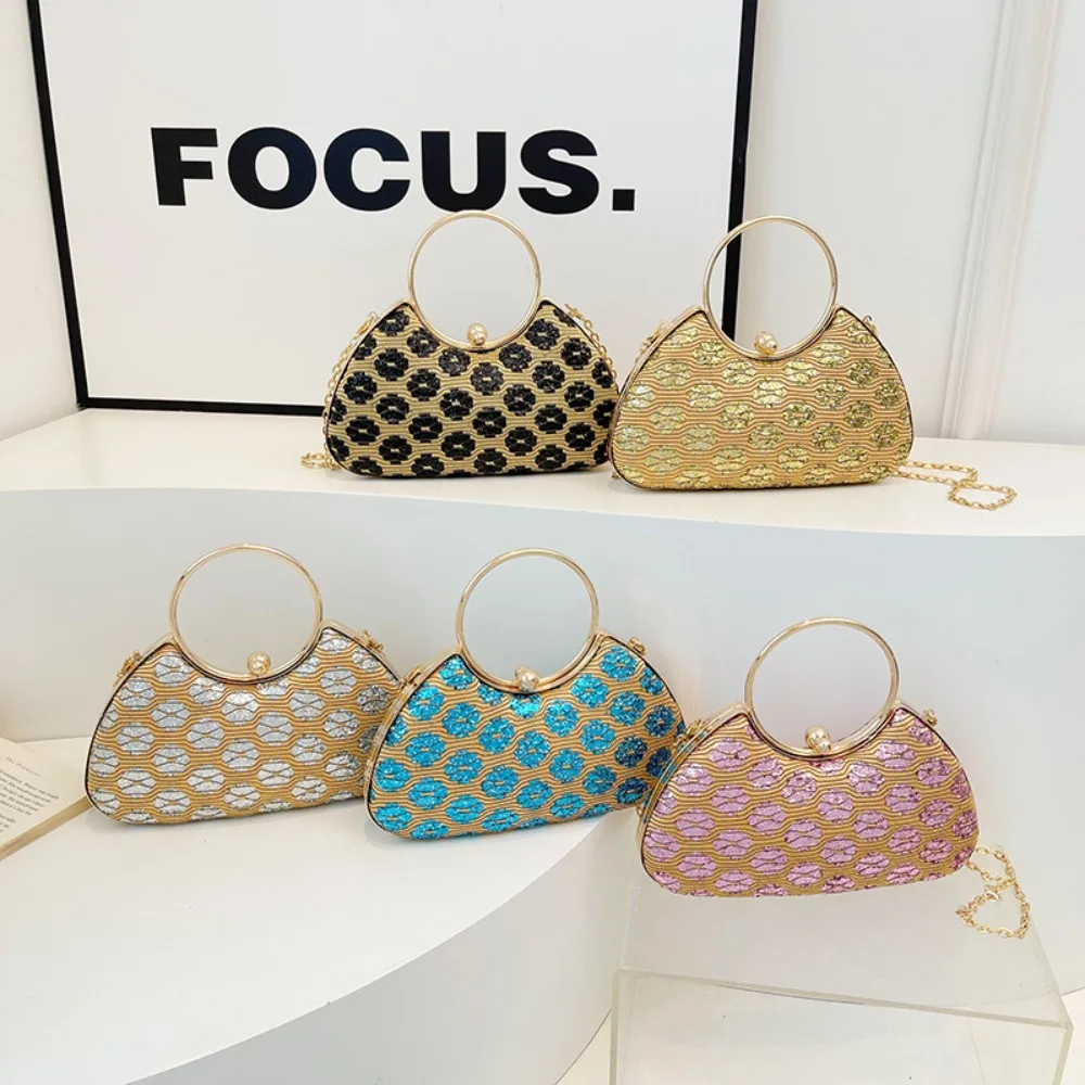 

Casual Metal Top Handle Evening Banquet Bag Glitter Sequin Box Shoulder Bag Shiny Wrist Bag Ladies Clutch Bag Women