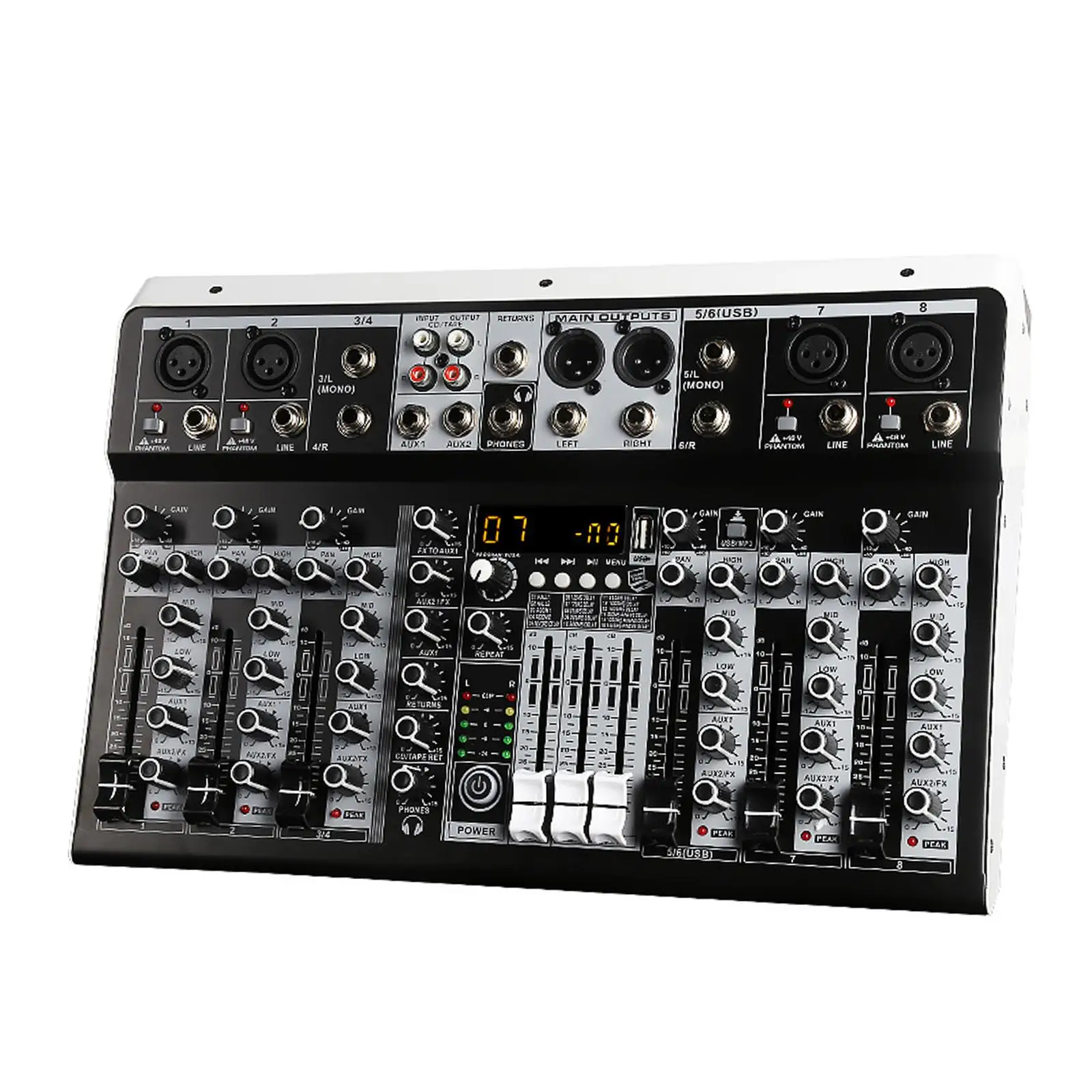 Audio Mixer Multifunction Professional USB Connection Equilibrium Regulation 8 Channel Sound Board for Podcasting Music