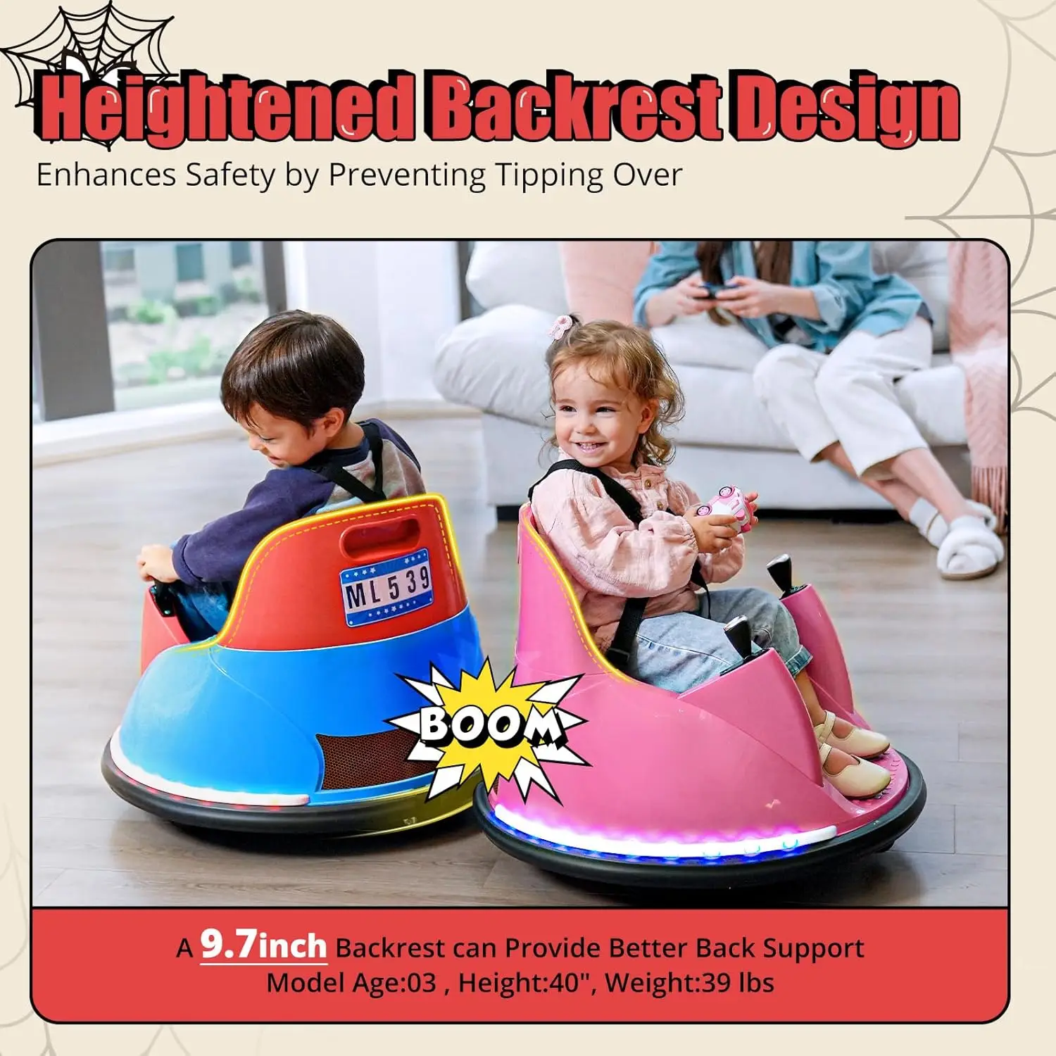 12V Bumper Car for Kids Toddler 1.5-6 Years with Remote Control Bluetooth Music 3 Speed DIY License Plate Electric Ride on Toys