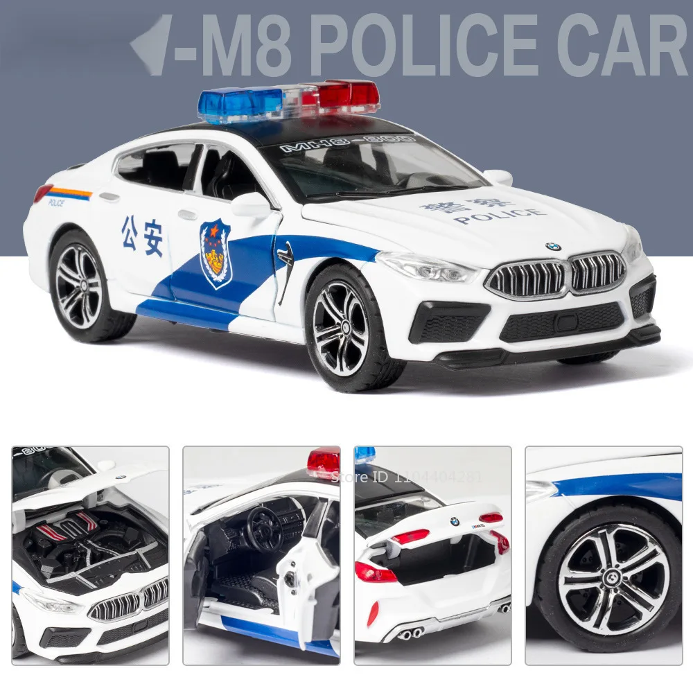 1:32 M8 M4 Alloy Police Car Diecast Model Toys 6 Doors Opened Sound Light Pull Back Miniature Vehices Favorite Collecting Models