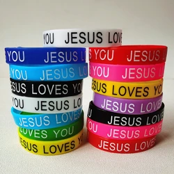 20PCS/Lot New Trendy Charming Jesus Wristband Silicone Bracelets Printing Religious Pattern Rubber Band for Catholic Christian