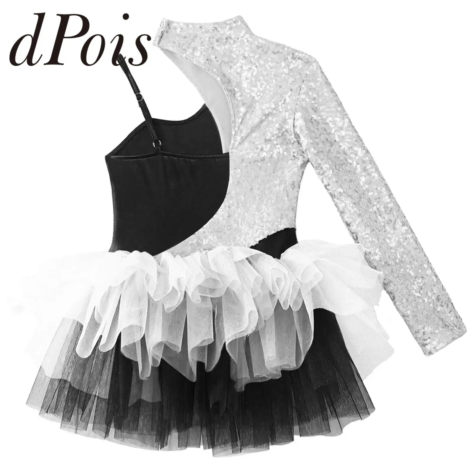 Teens Party Show Costume Dancewear Modern Dance Dress Children Jazz Dance Costumes Kids Girls Shiny Sequins Tulle Skirt Leotard