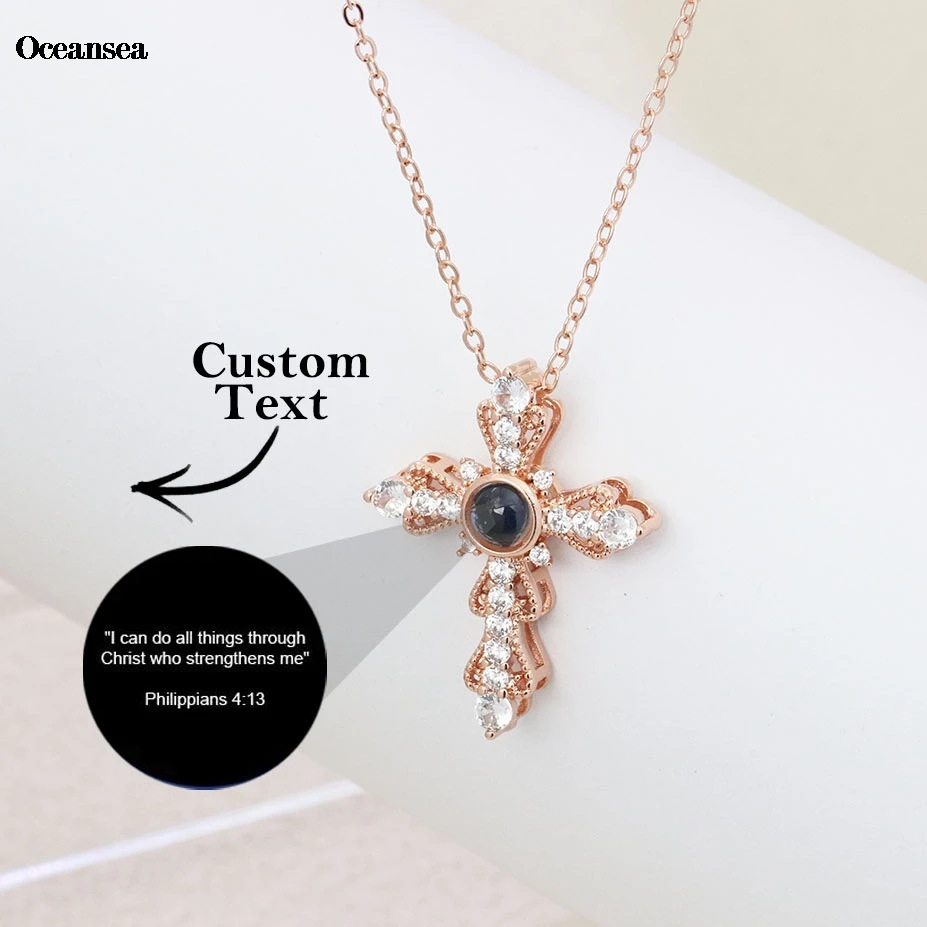 

New Customized Photo Projection Cross Love Necklace Personalized Picture Custom Bible Verse Cross Projection Necklace Jewelry