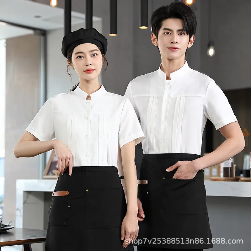 Waiter Workwear ผู้หญิงแขนสั้นเสื้อฤดูร้อนชุดร้านอาหารตะวันตกโรงแรมร้านอาหารหม้อไฟ Fast Food Restaurant เครื่องมือ