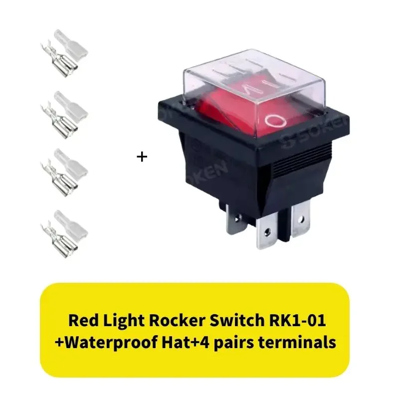 Uniteelec-Soken Quality Red/Green Light DPST ON-Off Waterproof Rocker Switch RK1-01 4 Pins 16A/250V UL TUV Listp