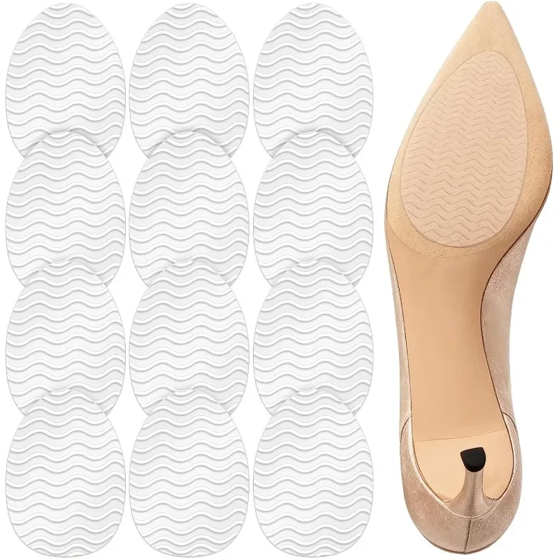 12Pcs Transparent Anti-Slip Insoles Self-Adhesive Shoe Pads with Wave Design Noise Reduction Sole Protector