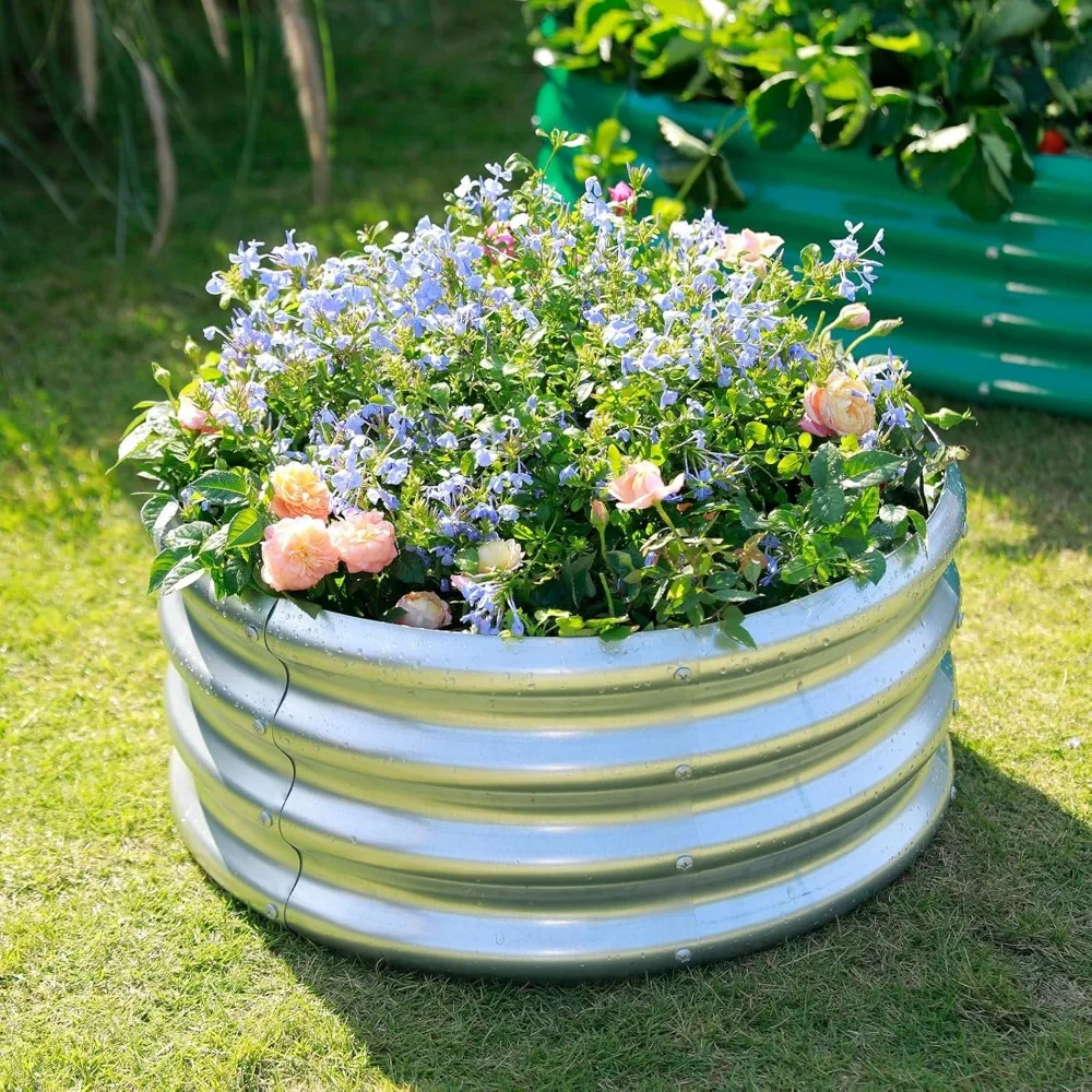 سرير حديقة مرتفع مجلفن قطعتان، زارع خارجي للخضروات مقاس 4 × 4 × 1 قدم، إعداد سهل للبستنة #3