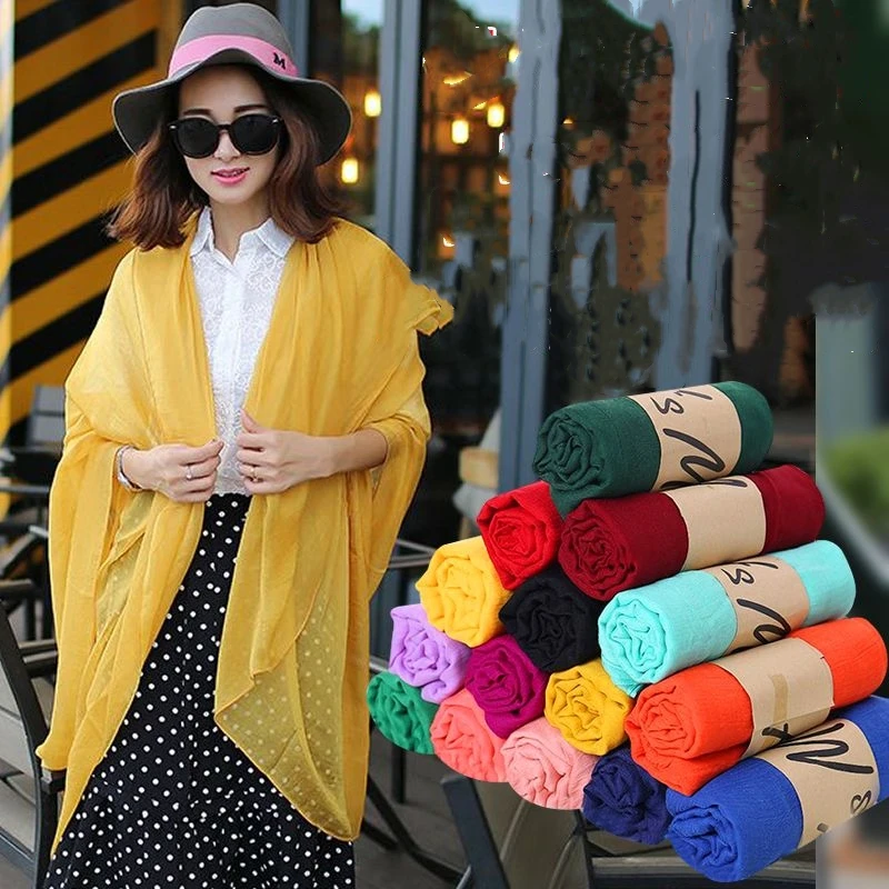 180cm Linen Long Scarf Muslim Hijab Muffler Scarf for Women Cotton Linen Long Scarf Pashmina Hijabs Scarves Shawls Wraps Foulard