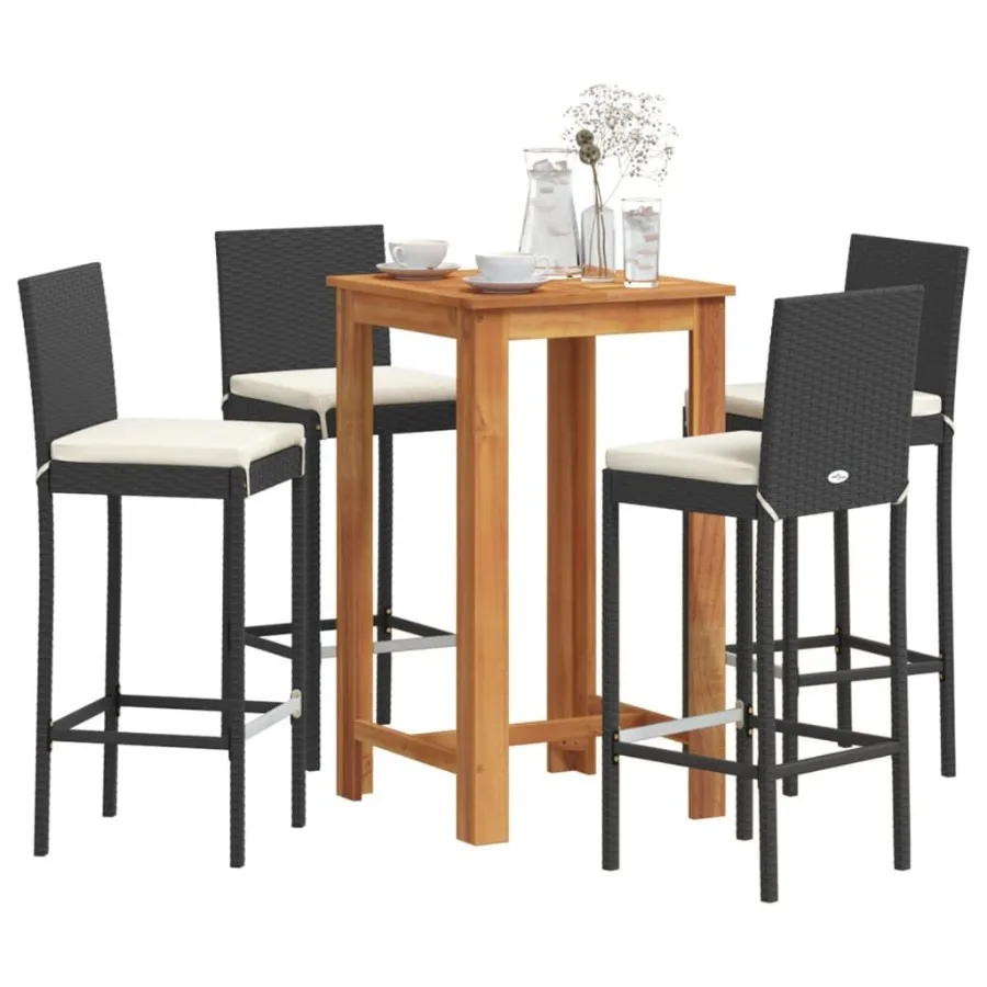 

Garden Bar Set Black Solid Acacia Wood Standard Tough