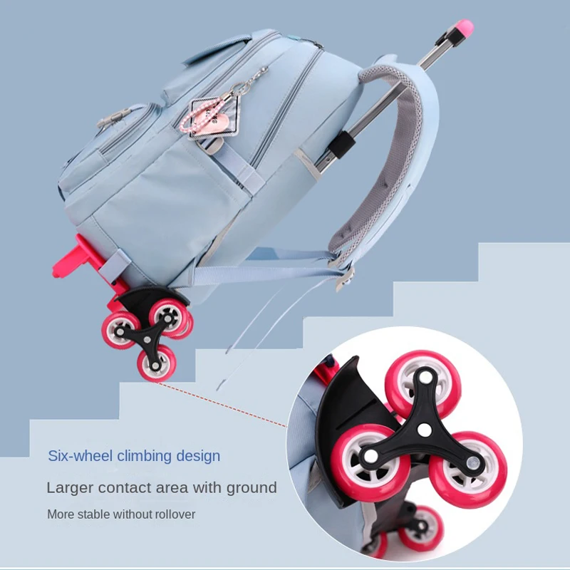 Trolley School Bag with Wheels for Children, Schoolbag, Backpack, Travel Bags, Teenagers, Girls, Rolling, Sac