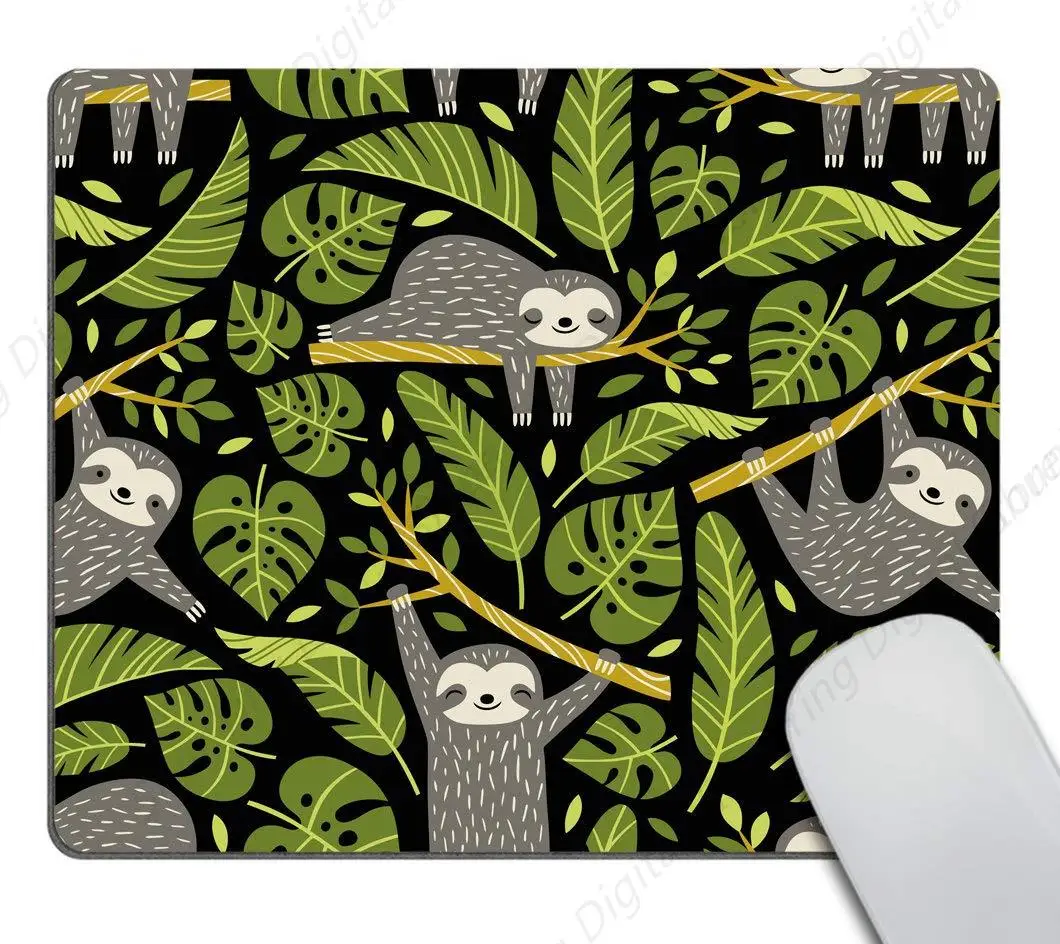 Game Mouse Pad Cute Sloth And Tropical Palm Leaf Mouse Pad Anti Slip Rubber Computer Office Mouse Pad 25*30cm