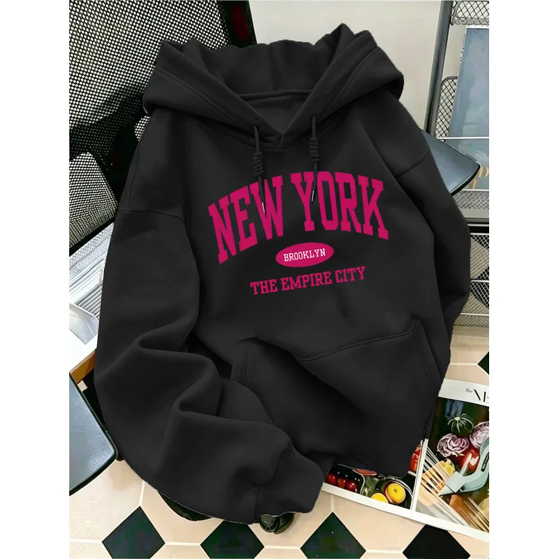 Fall/Winter fashion drawstring hooded sweatshirt featuring a 