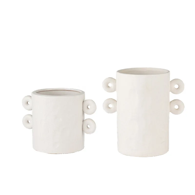 

Ceramic binaural white vase flower device, ornament ins air-dried flower vase, wabi sandy wind home jewelry