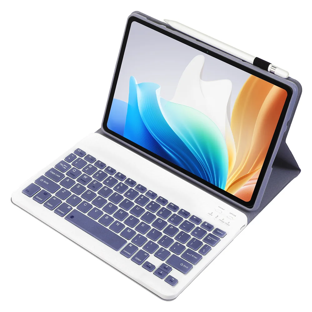 คีย์บอร์ด OP14 สําหรับ Oppo Pad Neo / Pad Air 2 / OnePlus Pad Go เคสแท็บเล็ตหนังพร้อมคีย์บอร์ดที่รองรับ Bluetooth - สีม่วง