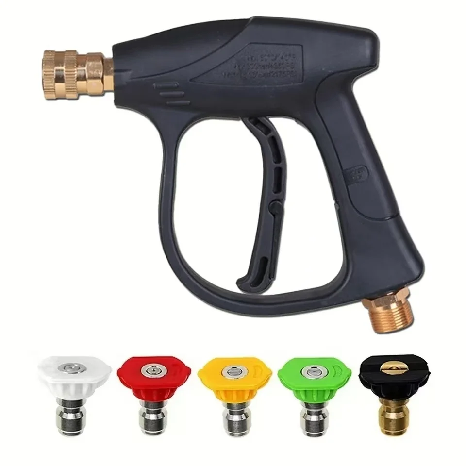 Hochdruck-Wasserpistole aus Aluminium, 5 Schnellkupplungsdüsen, 1/4 Zoll M22-14-Schlauch, für die Reinigung von Autos und Gartens.