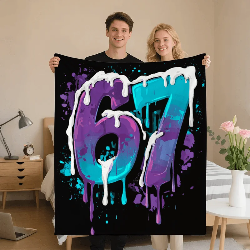 Number 67 blanket - Flannel four-season bedspread - Party decoration, charming gift, machine washable sofa  Washable Couch