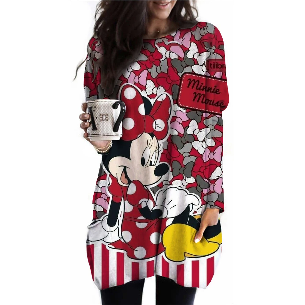 New Spring and Autumn Women\'s Disney Mickey Mouse Printed Casual Fashion Long Sleeve Round Neck Loose T-shirt Hoodie