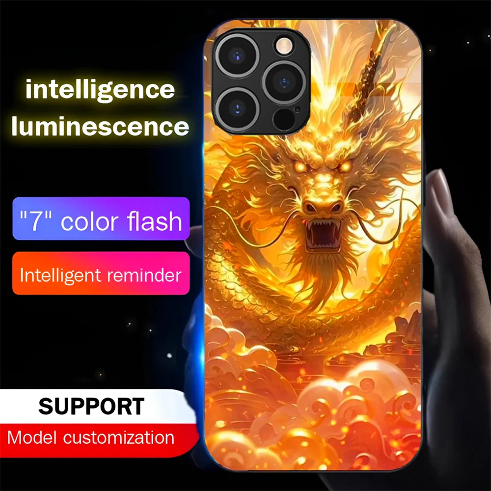 Cool Dragon Fury Sound Control LED Flash Custodie Cover in vetro luminoso per Samsung S25 S24 S23 S22 S21 S20 FE Plus Ultra