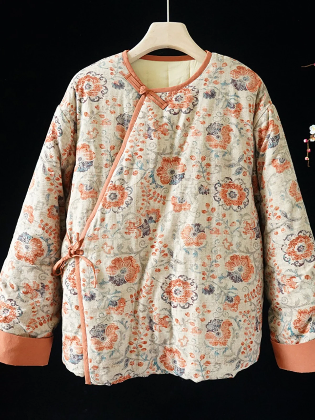 

Женское зимнее теплое пальто в китайском стиле в стиле ретро, женское зимнее теплое пальто на пуговицах, с завязкой на талии и принтом на талии