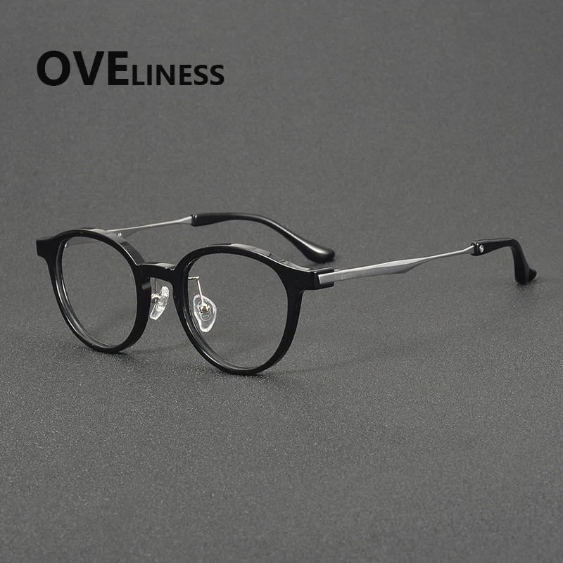 

2027 Acetate Titanium Glasses Frame Men Brand Design Vintage Round Eyeglasses frames Women Japanese UIltralight Eyewear