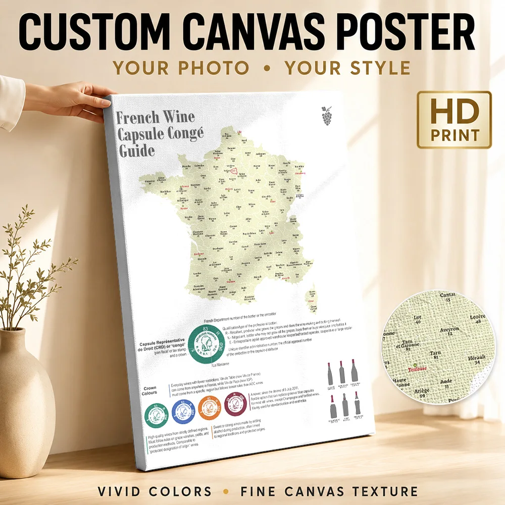 French Wine Capsule Guide Framed Canvas Poster Customized Modern Aesthetic Wall Paintings Decoration for Bedroom Ready to Hang