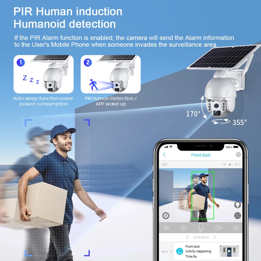 Shiwojia-ソーラーパネル屋外監視カメラ,cctvスマートホーム,双方向侵入アラーム,長い待機時間,4g SIMカード,5mp