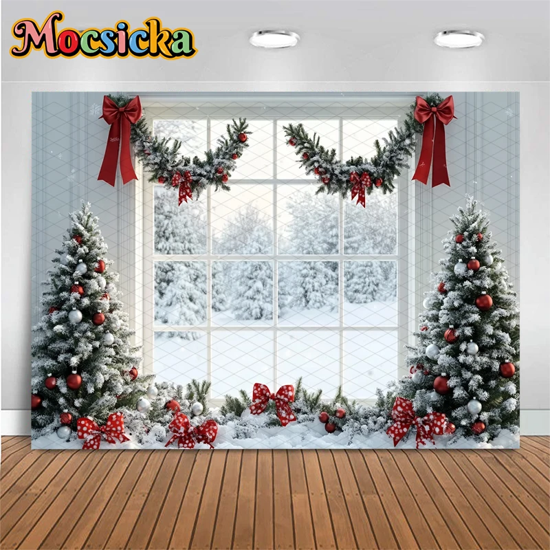 Mocsicka Weihnachten Fotografie Hintergrund Familie Festival Party Kulissen Hause Weihnachten Baum Winter Schnee Fenster Muster Dekor Banner
