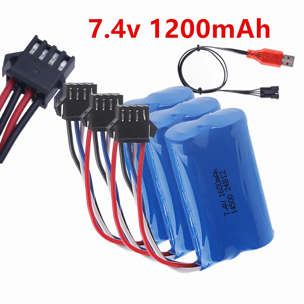 For EC16 7.4V 1200mAh Lithium Battery SM-4P For EC16 Remote Control Battery 14500 Model RC Car Model High-Rate Batteries