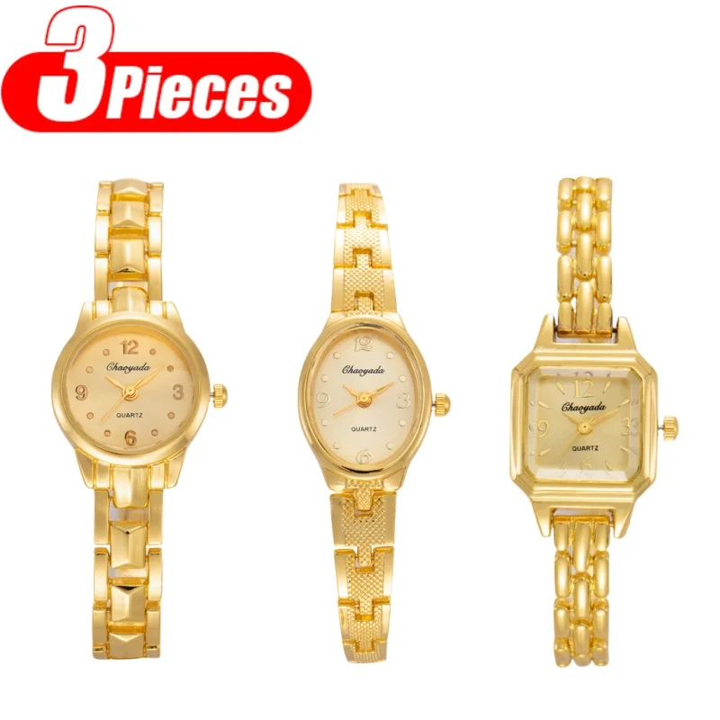 3 قطعة/المجموعة النساء سوار ساعة فاخرة الذهبي ساعة كوارتز ساعة اليد امرأة موضة أنيقة صغيرة الهاتفي السيدات ساعة montre فام