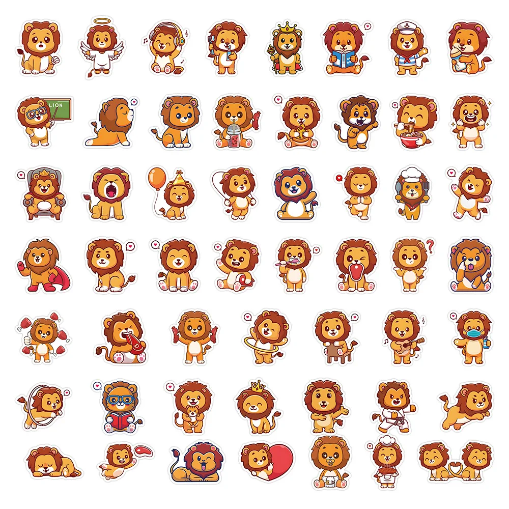 10/30/50PCS New Little Lion Sticker Animal Cartoon Creative iPad Luggage Helmet Guitar DIY Wall Sticker Toy Decoration Wholesale