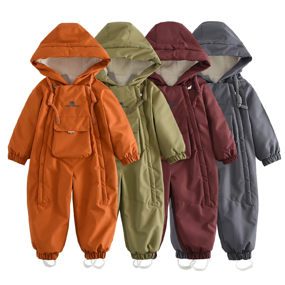 Toddler Baby Winter Ski Snowsuit Hooded Thick Warm Padded Waterproof Rain Suit Jumpsuit Kids Outdoor Windproof Snow Romper