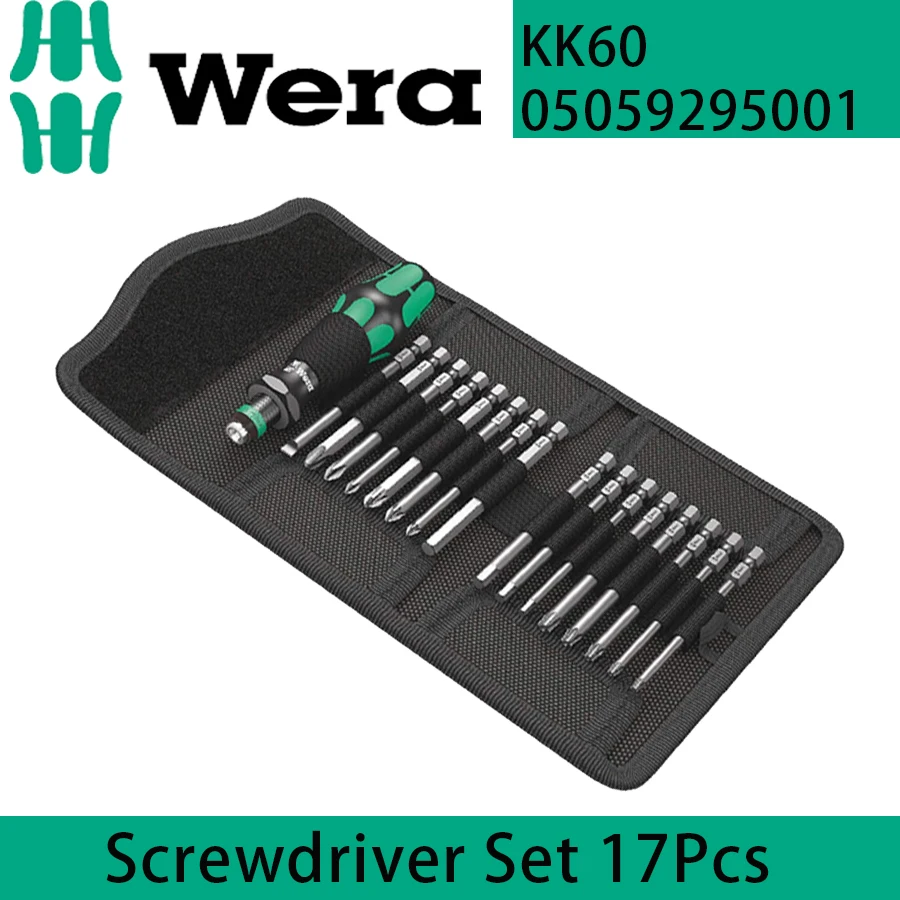 

Wera 05059295001 Screwdriver Set 17Pcs Bit-Holding screwdriver & Bit Set, PH/PZ/SL/TORX/HEX Kraftform Kompakt 60, 17