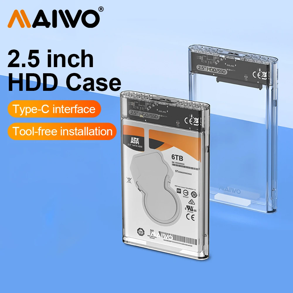 

MAIWO Transparent HDD Case 2.5'' HDD Enclosure SATA to USB3.0 External Hard Drive Case Type-C HDD Case for SSD Disk HDD Box