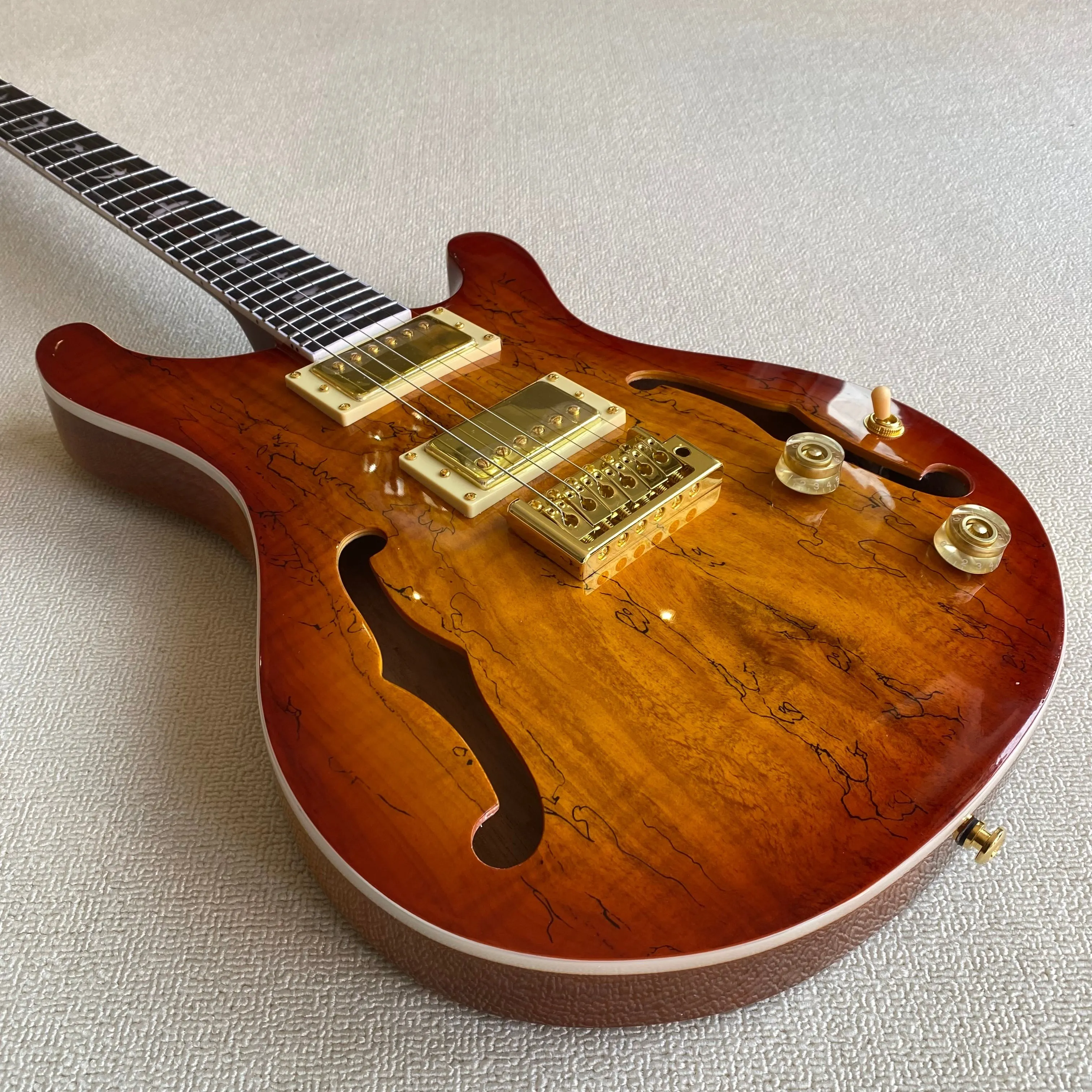 Spalted Maple Top SPR 1998 Hollow‑Body II Semi‑Hollow Electric Guitar, HH 57/08 Humbucker Pickups Jazz Blues Rock Guitar