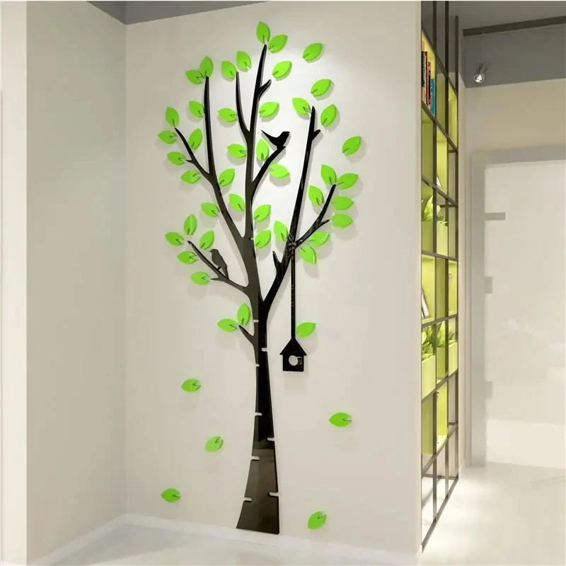 3D Acrylic Wallpaper Home Living Room Decor Wall Sticker TV Sofa Background Wall Decals Green Tree Art Murals For Kids Bedroom