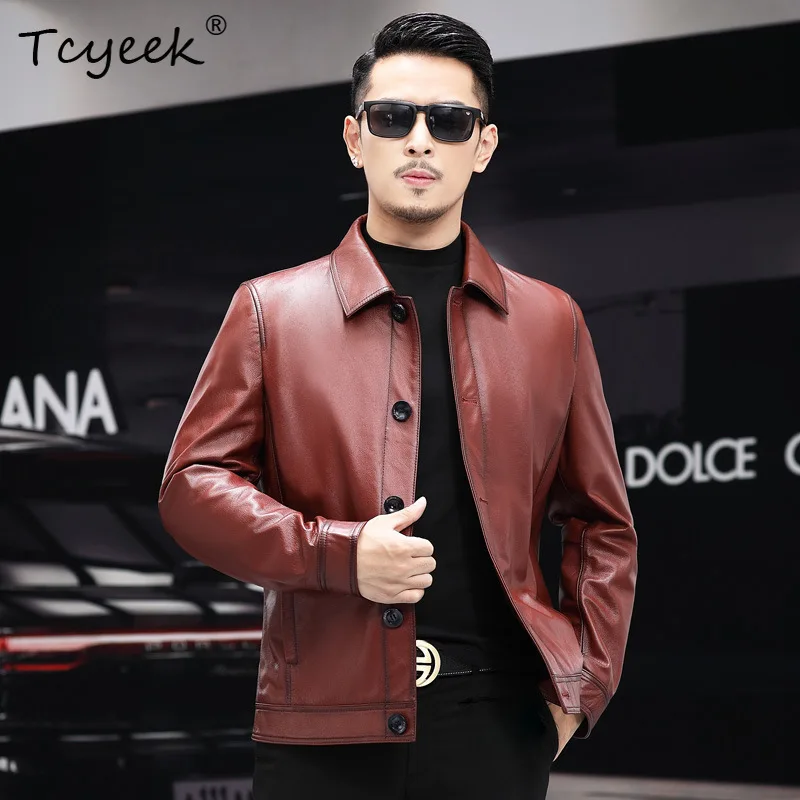 

Tcyeek Верхний слой из воловьей кожи Куртка из натуральной кожи Мужское высококачественное кожаное пальто Мужское новое пальто Весенне-осенняя одежда Jaqueta Couro