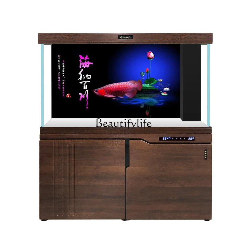 

2025 new bottom filter fish tank ultra-white glass intelligent ecological living room next to the large TV cabinet fish tank